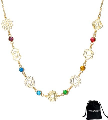 VASSAGO 7 Chakra Halskette für Damen Edelstahl Yoga zierlich langer Anhänger Lariat Y förmig Heilschmuck Geschenk für Meditation Yoga
