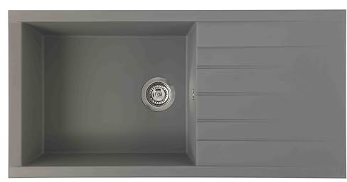 Respekta Houston Mineralitespüle in Betongrau/Mineralit / 1 Becken Einbauspüle in 100 x 50 cm/Spülbecken geeignet für Unterschränke ab 60 cm Breite / HOUSTON100X501BG