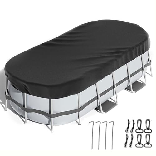 Winterabdeckplane Für Ovalbecken PVC-Abdeckplane Pool Winterabdeckung Mit Befestigungsset Solarplane & Poolabdeckung Ganzjährige Regen, Schnee & UV-Schutz(9x18ft(274x549cm))