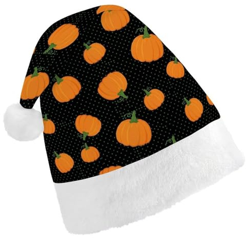SPEPDEEC Traditional Santa Hat with Soft Plush Pumpkin Pattern On Black, Comfortable Adult Christmas Party Hat for Holiday Events, Office Parties & Seasonal Photos