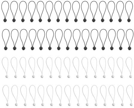 Rainway - Elastici con sfera, 60 tenditori da 10 cm, espansori, tenditori in gomma per teloni, elastici con sfera, per striscioni, padiglioni, coperture, teloni, tende, nero, bianco