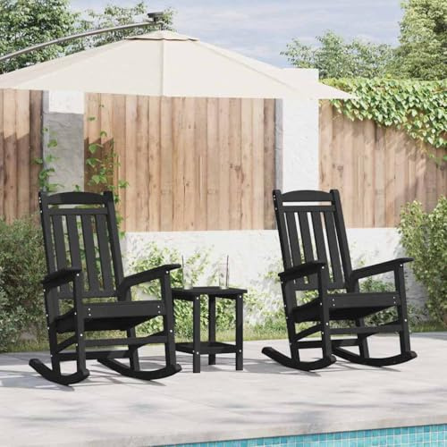 QZZCED Sedia a dondolo da giardino, 3 pezzi, nero, 38 x 38 x 46 cm, in plastica resistente per esterni, con struttura stabile e design moderno, ideale per terrazze e aree di riposo
