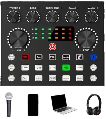 Live Sound Card V8 - 7 Modes Podcast Mixer,Live Karaoke Sound Card 7 Modes Streaming Soundboard Streaming Mixer Audio Mixer