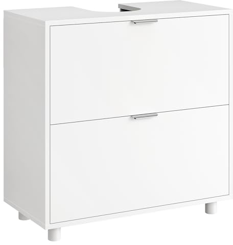 FORABAMB Waschbeckenunterschrank, Badezimmer Unterschrank Waschbecken mit 2 große Schubladen, Badezimmerschrank mit Füßen, Öffnung für Siphons, Badschrank, Waschtischunterschrank, 30 x 60 x 60 cm,Weiß