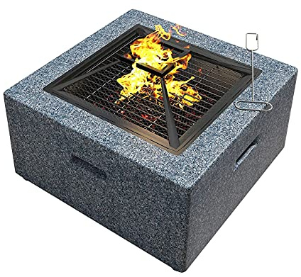 BKSXSOP Quadrato 3 in 1 per Barbecue, braciere con griglia e ripiano da 60 cm con Bordo in Pietra Artificiale MgO. Il Regalo Perfetto.