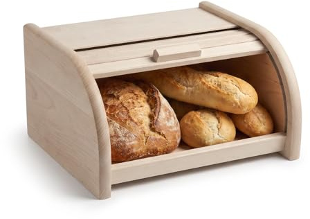 Ottido Brotkasten Holz L mit großer Öffnung und Rolltop 30,5 x 26 x 15,5 cm | 30,5 x 26 x 15,5 cm, Naturbelassenes Buchenholz, Zeitloser Look, HDF Boden, Leichtgängiger Rolldeckel, Platzsparend