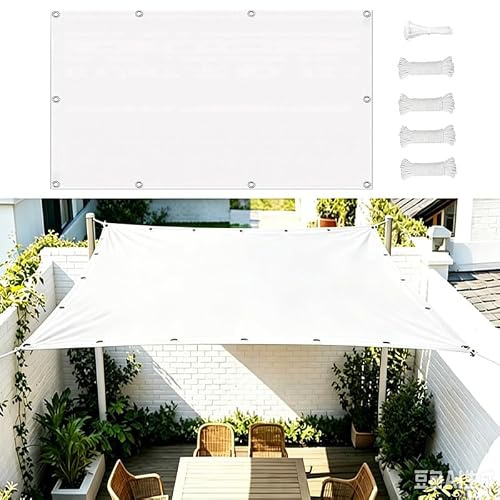 4x6m/400x600cm Tenda a Vela Ombreggiante Impermeabile Rettangolare,teli ombreggianti da esterno,per Esterno Giardino Terrazzo,Telo Telone Ombreggiante con Fune e Occhiellato,Bianco