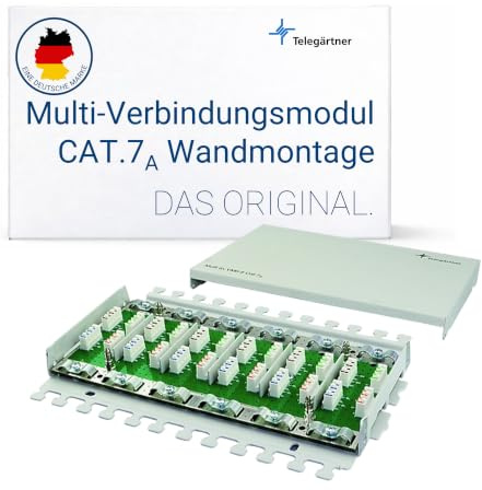 Telegärtner Multi-Verbindungsmodul Cat.7A Wandmontage | 6-fach Verbindungsbox für Cat.7A Installationsstrecken, robuste LSA-Anschlüsse, integrierte Kabelabfangung, unterstützt PoE+