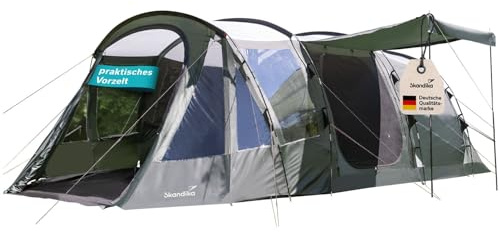 Skandika Tienda de campaña túnel Canyon Protect |para 4-5 Personas, toldo, Cabina de Dormir Divisible, 3 entradas, 210 cm de Altura, 3000 mm de Columna de Agua, toldo para el Sol (5 Personas)