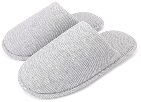 ofoot Pantofole antiscivolo da donna in cotone biologico, soffice memory foam lavabile per la camera estiva, suola in gomma(grigio,EU 39-40)