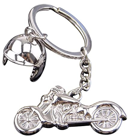 Sportigo Motorrad mit Motorradhelm Schlüsselanhänger in der Farbe Silber | Schlüssel Anhänger Biker Motorradfahrer Chopper Geschenk Geschenkidee