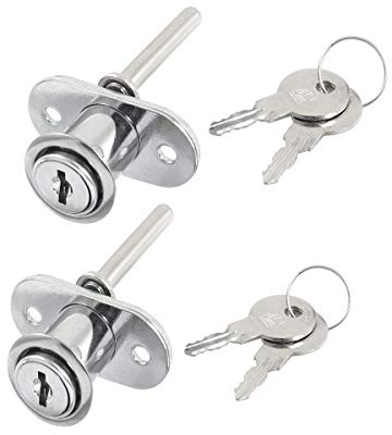 COMOK Drawer Locker Silver Tone Metal Home Cylinder Head Security Cabinet Plunger Lock with Keys 2Pcs and Each One with 2 Keys