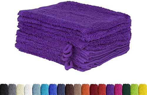 BaSaTex 10er Pack Waschhandschuhe aus 100% weicher und saugstarker Baumwolle | Öko-Tex Made in Green | Waschlappen Set 15x21 cm | Farbe: Lila