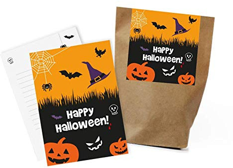Ideenverlag HAMBURG 12x Halloween Einladungskarten + Geschenktüten - Set/Halloween Party Einladungskarten - Kindergeburtstag Partytüten - Einladungen Karten