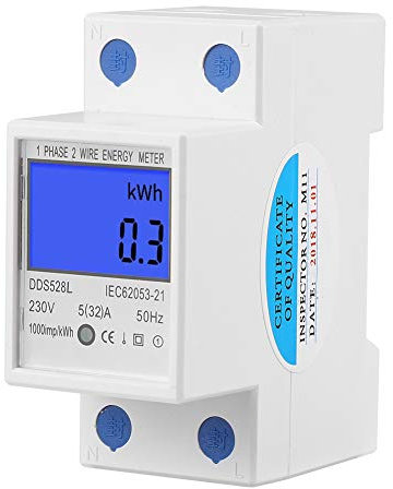 LCD Medidor digital de energia eléctrica, Fydun Contador de energía monofásico (5-32 A, 230 V, 50 Hz, pantalla LCD, retroiluminación digital, carril DIN, contador de energía, contador de electricidad)