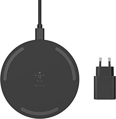 Belkin Boost Charge drahtloses Ladegerät, 15 W (Qi-zertifiziertes drahtloses Ladegerät für das iPhone, AirPods und Geräte von Herstellern wie Samsung und Google, Netzteil enthalten) - Schwarz