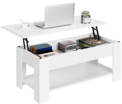 Yaheetech Couchtisch mit Höhenverstellbarer Platte Kaffeetisch ausziehbarer Wohnzimmertisch Sofatisch für Wohnzimmer, Büro, weiß