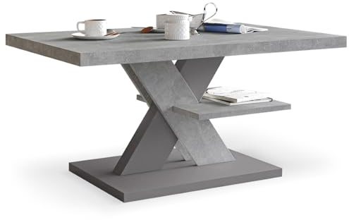 Viosimc Couchtisch, Moderner Wohnzimmertisch, Modern Möbel Wohnzimmer, Kaffeetisch, Sofatisch mit Großer Ablage, Beistelltisch für Tee und Kaffee – Coffee Table for Living Room - Beton Grau