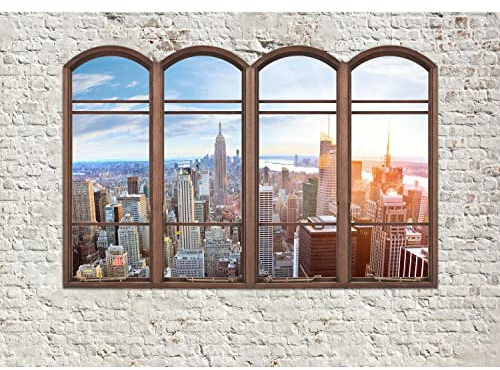 Runa Art Papel tapiz fotográfico 396 x 280 cm Ventana New York | Lana Decoración De Pared Sala Cuarto | Fabricación alemana | Azul gris 9283012a