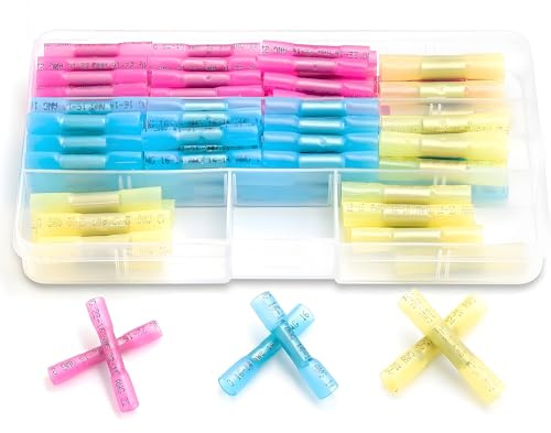 100 Stks Lötverbinder mit Schrumpfschlauch Stoßverbinder Set,Wasserdichte Lötdrahtverbinder Schrumpfschlauch Stoverbinder Set Rot*40 - Blau*40 - Gelb*20 Lewttyer