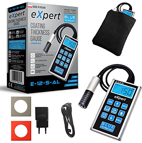 Blue Technology Schichtdickenmessgerät für auto E-12-S-AL eXpert | Lackmessgerät für Stahl & Alu-Karosserien | Lackdickenmessgerät erkennt Zink an der Karosserie | Lackmesser mit Messspeicher |Made EU