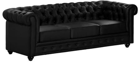 Vente-unique Chesterfield - Divano a 3 posti in simile, colore: Nero
