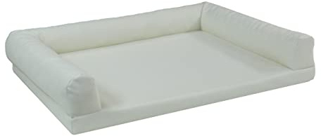 Juelle Orthopädisches Hundebett aus Kunstleder Sofa mit Matratze für große Hunde Abnehmbare Abdeckung, Waschmaschinenwaschbar, Lord L-XXL (120x90cm, Weiß)