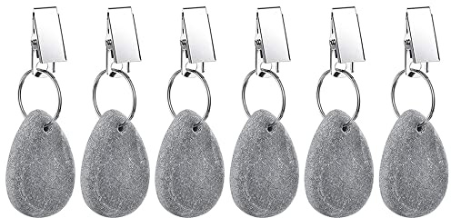 Tablecloth Weights Hangers, Tablecloth Pendant Stone Table Cover Weights with Metal Clips for Outdoor Party Picnic Table Decoration (Grey, 6pcs)