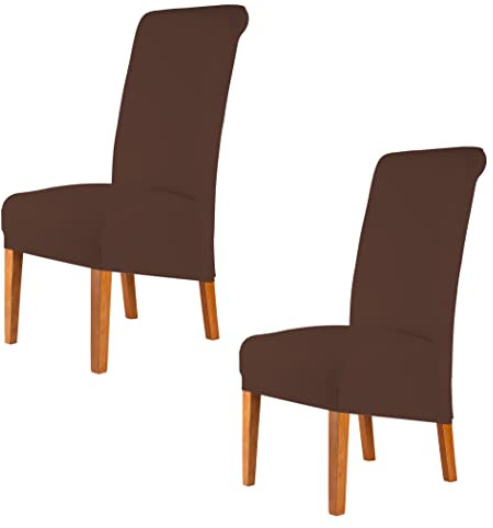 CMAKER Stuhlhussen mit hoher Rückenlehne, Stretch-Spandex-Stoff, Stuhlhusse für Zuhause, waschbar, abnehmbar, Esszimmerstuhl, Küche, Hotel, 2er-Set, braun