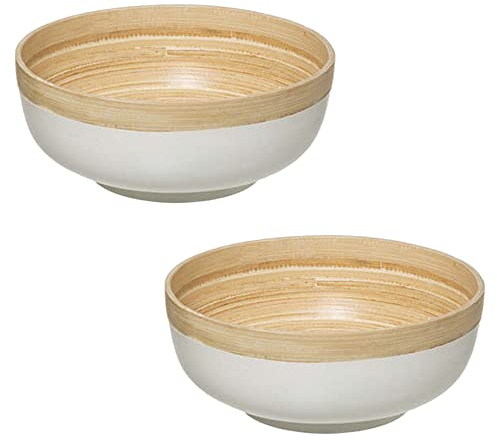 WELL HOME MOBILIARIO & DECORACIÓN 2X ENSALADERA DE BAMBÚ COLOR BLANCO 20CM + 30CM