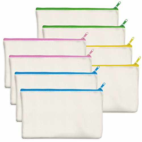 8er-Packung leere Baumwoll/Leinwand-Reißverschlusstaschen; DIY; als Beutel oder Federmäppchen für Make-up, Kosmetik- oder Hygieneartikel und sonstige Aufbewahrung; (beige,farbiger Reißverschluss);