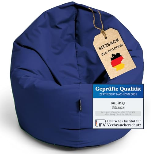 BuBiBag 2in1 Sitzsack L - XXL mit Füllung für Kinder & Erwachsene, Gaming Beanbag & Bodenkissen für Indoor & Outdoor Sessel Pflegeleicht & Wasserabweisend XL UNIVERSELL (Ø 130 cm Marineblau)