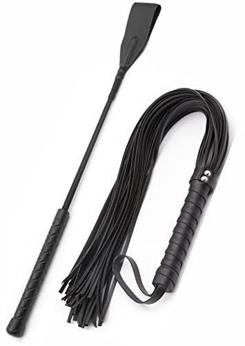 DERINODEM Riding Crop for Horses and Horse Whip Crop Set, Horse Crop 18 and Equestrian Whip 27 Black