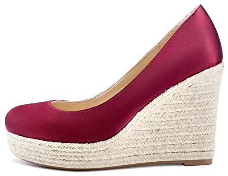 Aachcol Femmes Plate-Forme Compensé Escarpins Haut High Talon Heel Fermé Rond Bout Slip-on Dress Chaussures Mariage Party 10 CM