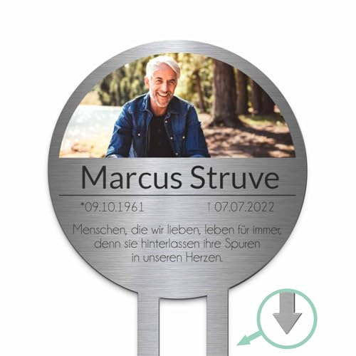 CHRISCK design Edelstahl Grabstecker - Blumenstecker - Gartenstecker | Personalisierte Metall Grabdekoration Grabschmuck wetterfest | Friedhof Grab Deko für Grab Urnengrab | Trauer Geschenk