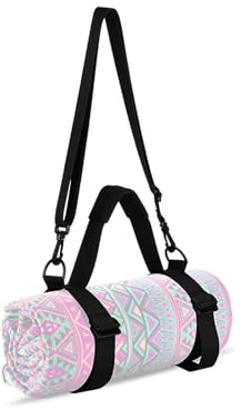 WISDING Yoga Mat Strap, Portable Yoga Mat Sling, Picnic Blanket Strap with Adjustable Shoulder Strap & Handle for Festivals Picnics Camping Motorcycle Bedroll Pilates, Black, Medium