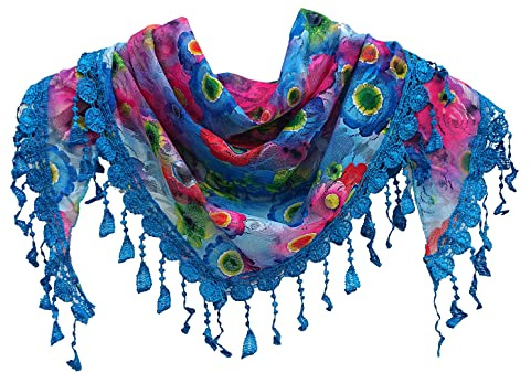 GFM® Foulard triangle d'été en dentelle avec motif floral (TRI-A), Tri-900-TXNL-Turturquoise Bleu, M