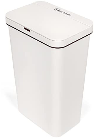 SIMPLI-MAGIC 79502 13 Gallon Touchless Sensor Trash Can, Rectangle Garbage Bin, Perfect for Home, Kitchen, Office, White