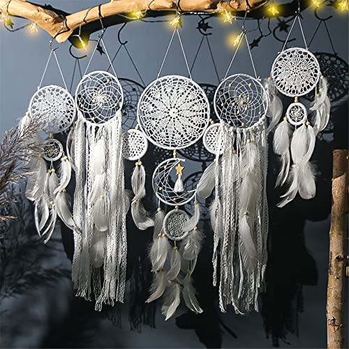 Martin Kench 5er Set Mädchen Dreamcatcher, Feder Traumfänger, Handgemachte Dream Catcher für Kinder Mädchen Zimmerdekoration und Kreatives Wandbehang Geschenk (weiß)
