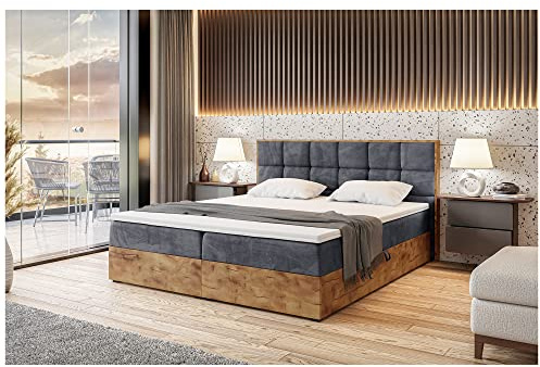 MEBLINI Boxspringbett mit Bettkasten - Gepolstert Doppelbett mit Matratze und Topper - Polsterbett mit Stauraum - Bett mit Kopfteil - Stauraumbett - Lofty 1-160x200 - H3/Dunkelgrau Samt