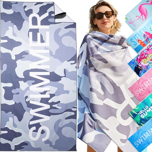 LEcylankEr Strandtuch Großes, Mikrofaser Handtuch 180x90, Sandabweisend Schnelltrocknend Mikrofaser Strandtuch Groß, für Strand/Poolside/Strandstühle (Swimmer-grau)