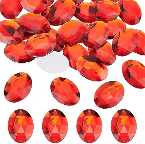 FINGERINSPIRE 30 Stück 40x30 mm Extra Große Ovale Acryl Strass Edelsteine Juwelen Verzierungen Kristalle Flache Rückseite Rote Juwelen Verzierungen Kristall Edelsteine Für Die Kostüm Schmuck Handwerk