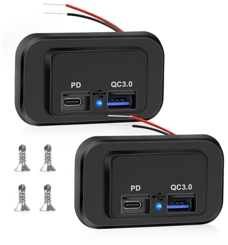 LURICO 2 Stück USB Steckdose 12V Wohnmobil, Dual USB Steckdose, Auto Ladebuchse Autoladegerät QC3.0 & PD3.0 Typ C Wasserdicht Zigarettenanzünder für 12V/24 V Wohnwagen, Autos, Motorräder, LKWs