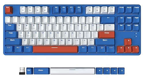 A.JAZZ AK871 Wireless Gaming Keyboard 75%, Bluetooth 5.0/2.4Ghz Dual Modes, TKL 80% Mechanical Keyboard with Hot-Swappable Clicky Blue Switch, Compact 87 Keys, No Backlit for Win/Mac - Blue
