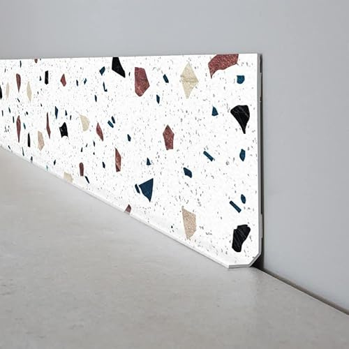 99 Déco - 25 Plinthes Murales PVC Adhésives Blanches Effet Terrazzo 200 x 8 cm - 2 Mètres Chacunes (50 Mètres au Total) - Pose Facile sans Colle ni Perçage - Résistantes à l'Humidité - Made in France
