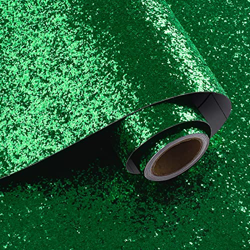 VaryPaper Tapete Glitzer Grün 40cmx200cm Glitzerfolie Selbstklebend Folie für Möbel Klebefolie Möbel Grün Dekofolie Selbstklebend Basteln Folie Glitzereffekt Treppen Party Dekoration