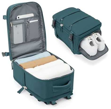 BJLFS Ryanair Handgepäck 40x30x20 Rucksack Damen Reiserucksack Herren | Handgepäck Flugzeug 40x30x20 Wizzair Vueling Eurowings Wasserdicht Laptop Rucksack für 16 Zoll ,Grün
