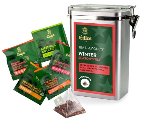 WINTER TEE Premium Aromadose mit 5 Sorten EILLES Tea Diamonds, 5 x 3 Portionen, wiederverschließbare Dose mit Crystal-Deckel