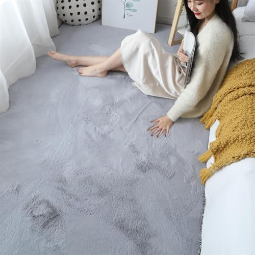 ZWPILY Hochflor Teppich Wohnzimmer Kinderzimmer Flauschig Fellteppich Kunstfell Fellimitat Plüsch Bettvorleger Einfarbig, Waschbar rutschfest, Modern Kunstfell Carpet,Grau,60x90 cm