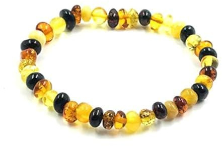 Bracelet en ambre naturel de la Baltique (18 cm) – Perles d'ambre de la Baltique – Bracelet pour adulte (multicolore)